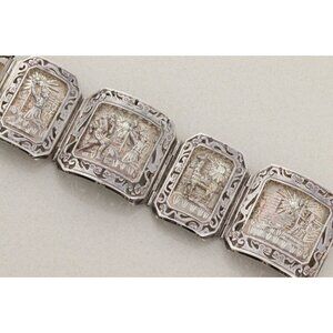 Sterling Silver Aztec Mayan Bracelet 6 3/4" inch